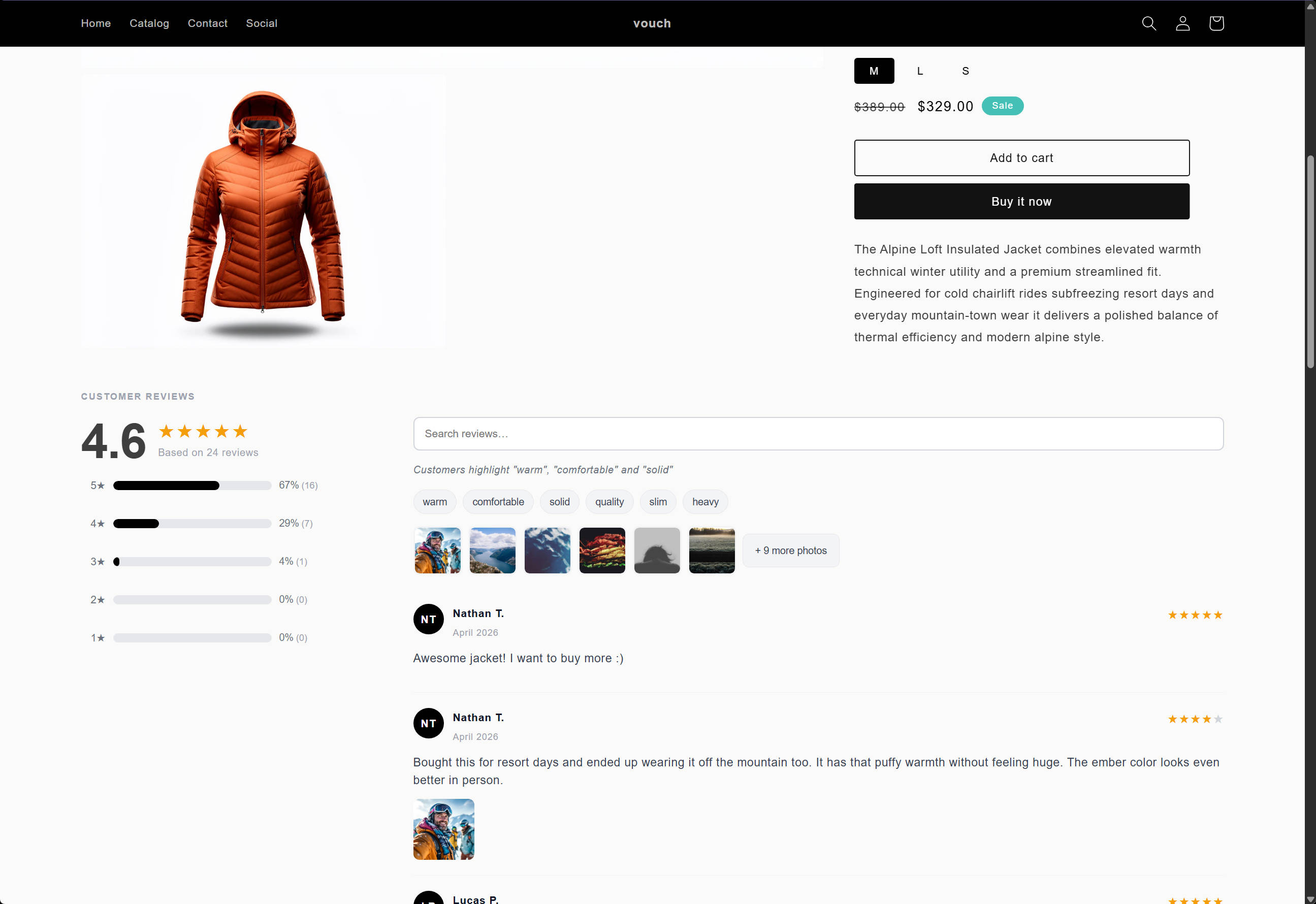 Customer reviews widget on a Shopify product page showing 4.6 star rating and review cards