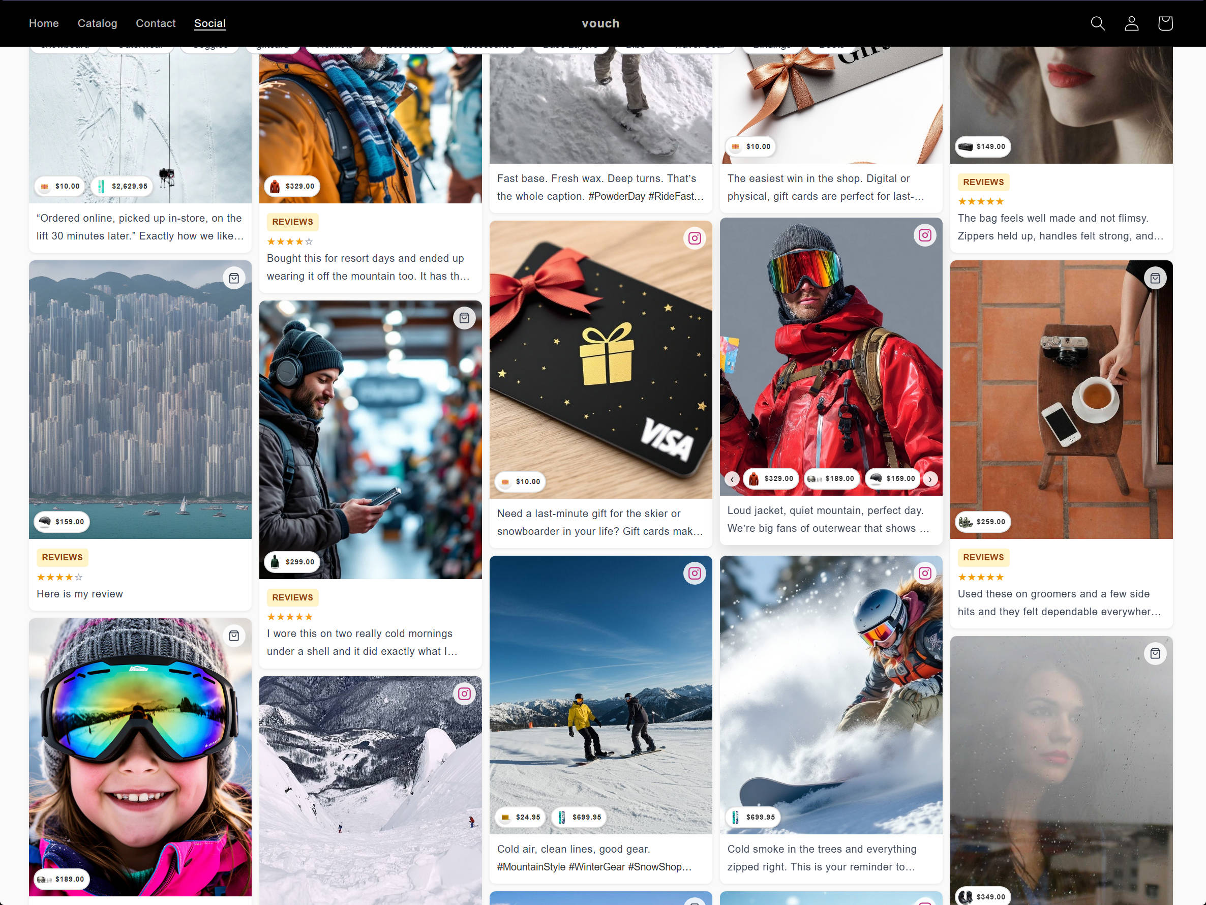 Vouch shoppable social feed on storefront