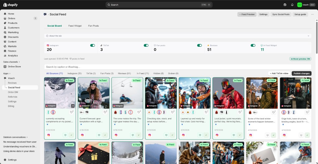 Unified Social Feed board in Vouch admin