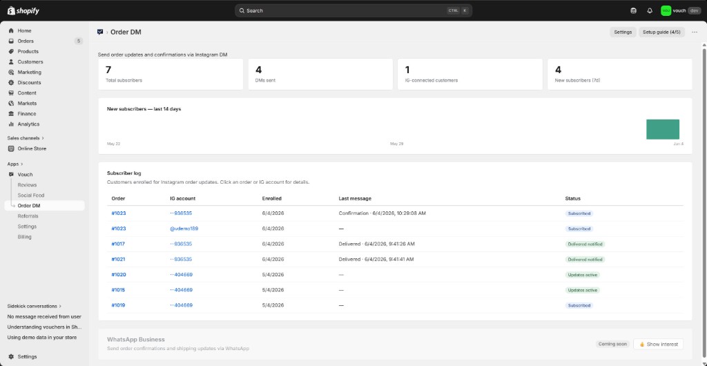 Order DM subscribers in Vouch admin